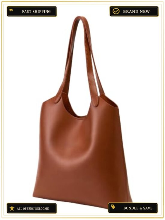 Handbags - Vegan Leather Lightweight Tote Bag with Pockets